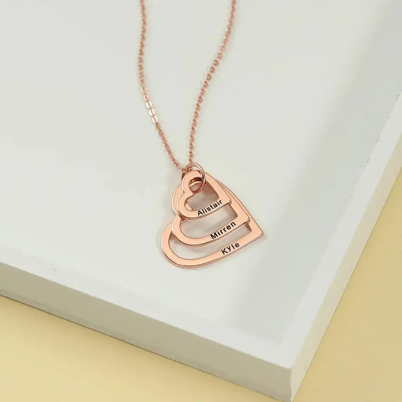 Novel Fashion Large, Medium And Small Three Hollow Hearts Customizable Name Design Necklace 1