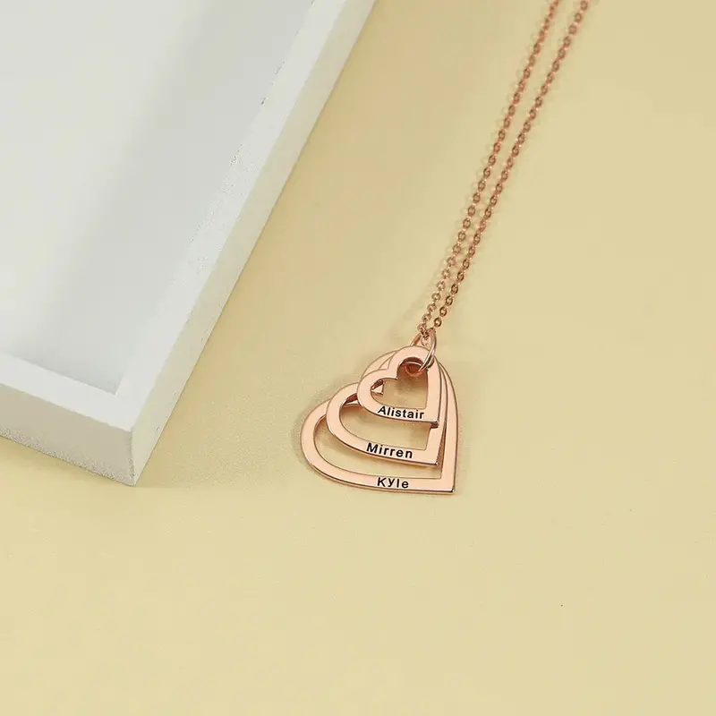 Novel Fashion Large, Medium And Small Three Hollow Hearts Customizable Name Design Necklace 3