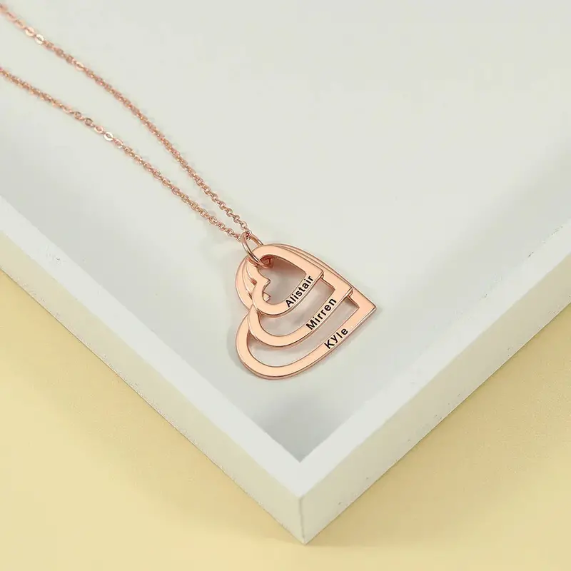 Novel Fashion Large, Medium And Small Three Hollow Hearts Customizable Name Design Necklace 4