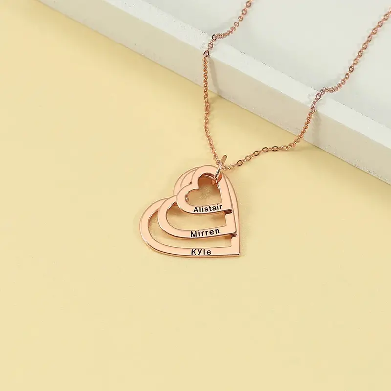 Novel Fashion Large, Medium And Small Three Hollow Hearts Customizable Name Design Necklace 5