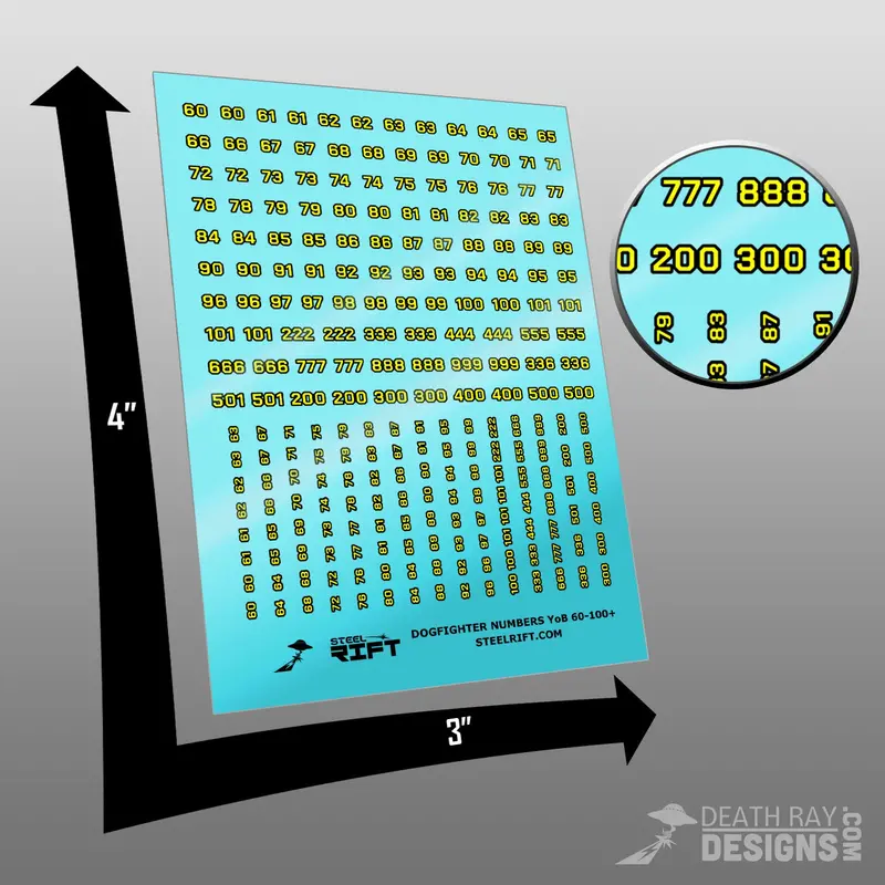 Number Decals- Dogfighter Yellow On Black 100 1