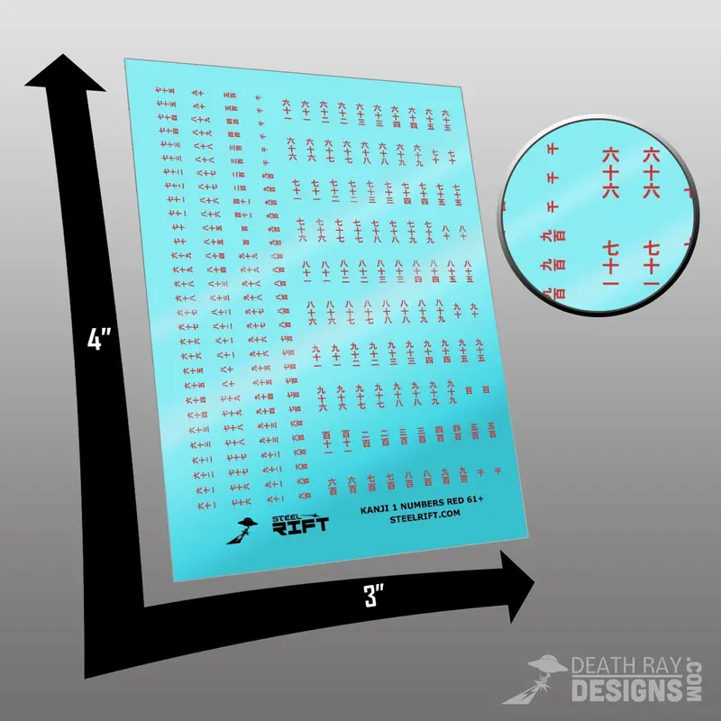 Number Decals- Kanji Numbers Red 61+ 1