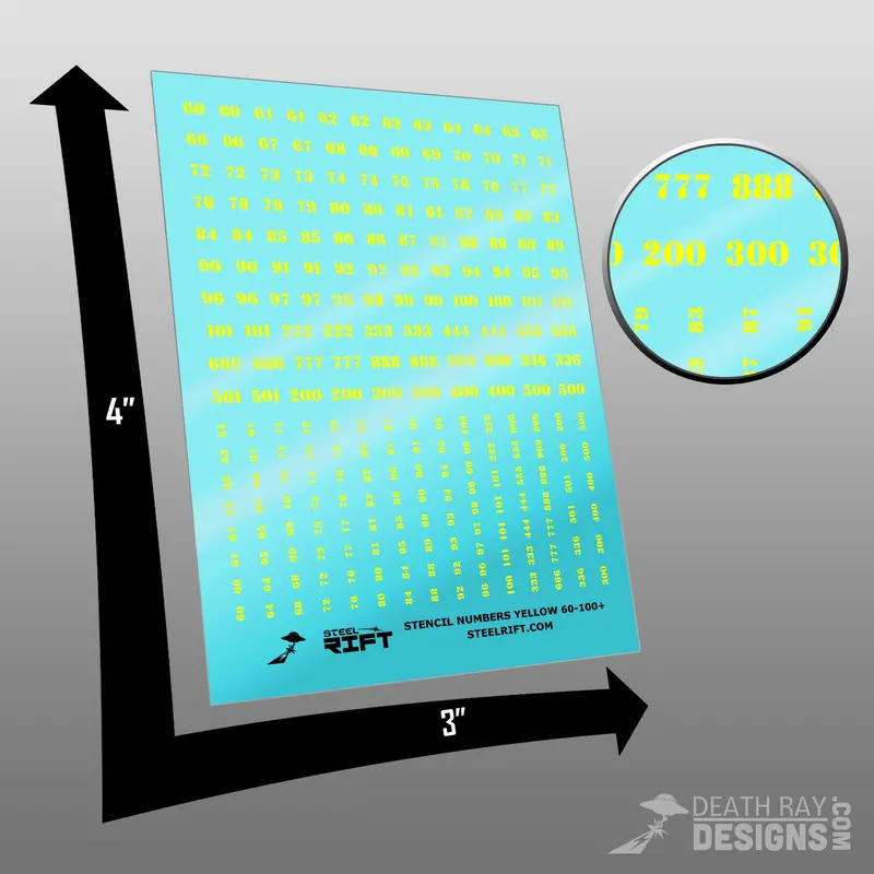 Number Decals- Stencil Yellow 100 1