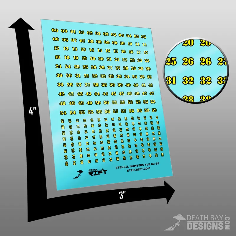Number Decals- Stencil Yellow On Black 59 1