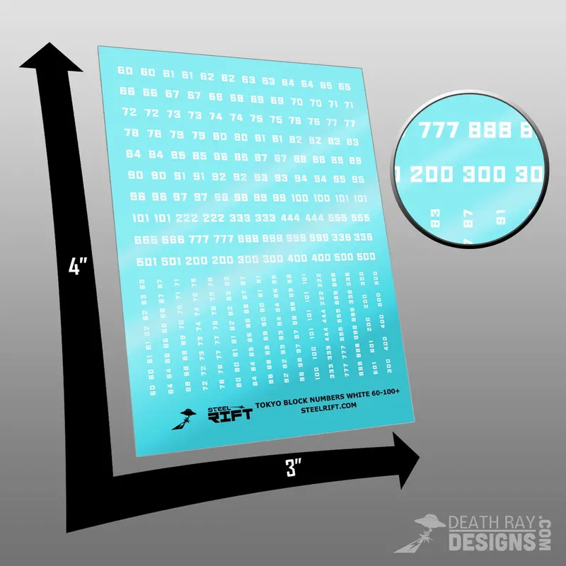 Number Decals- Tokyo Block White 100 1