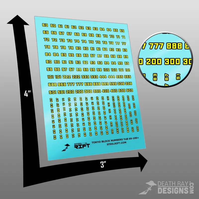 Number Decals- Tokyo Block Yellow On Black 100 1
