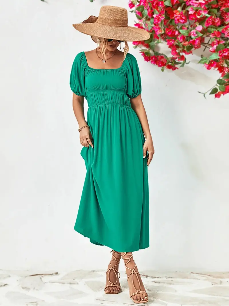 Off-Shoulder Puff Sleeve Smocked Maxi Dress 1