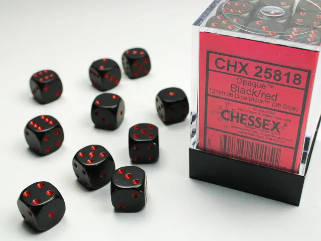 Opaque 12Mm D6 Black/Red Dice Block™ (36 Dice) 1
