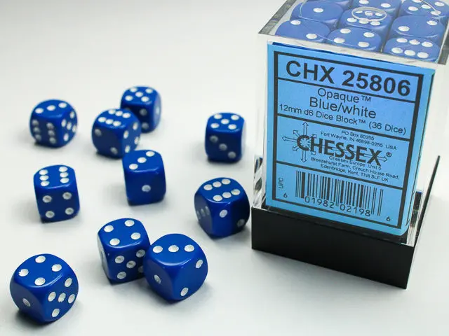 Opaque 12Mm D6 Blue/White Dice Block™ (36 Dice) 1