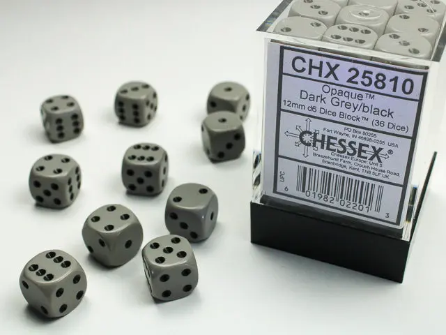 Opaque 12Mm D6 Dark Grey/Black Dice Block™ (36 Dice) 1