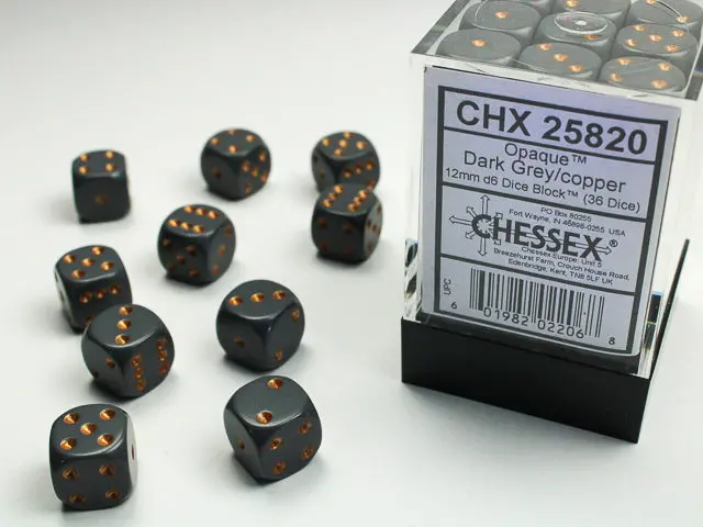 Opaque 12Mm D6 Dark Grey/Copper Dice Block™ (36 Dice) 1