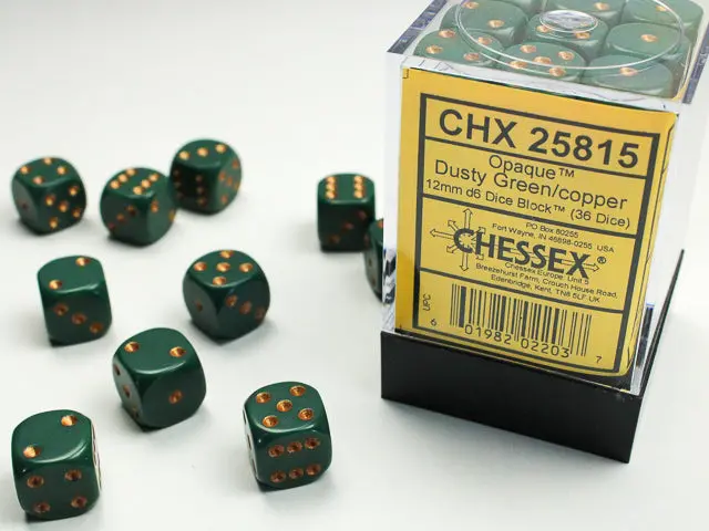 Opaque 12Mm D6 Dusty Green/Copper Dice Block™ (36 Dice) 1