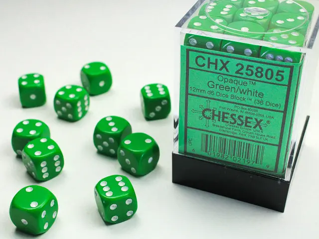 Opaque 12Mm D6 Green/White Dice Block™ (36 Dice) 1