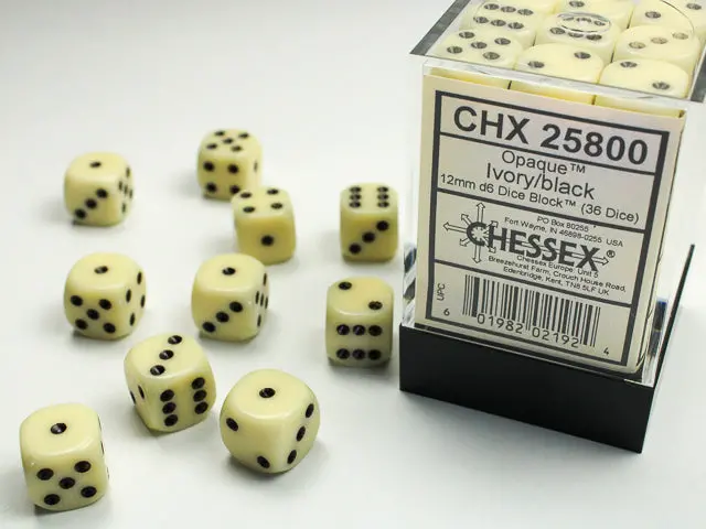 Opaque 12Mm D6 Ivory/Black Dice Block™ (36 Dice) 1
