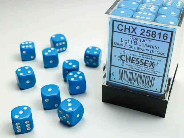 Opaque 12Mm D6 Light Blue/White Dice Block™ (36 Dice) 1