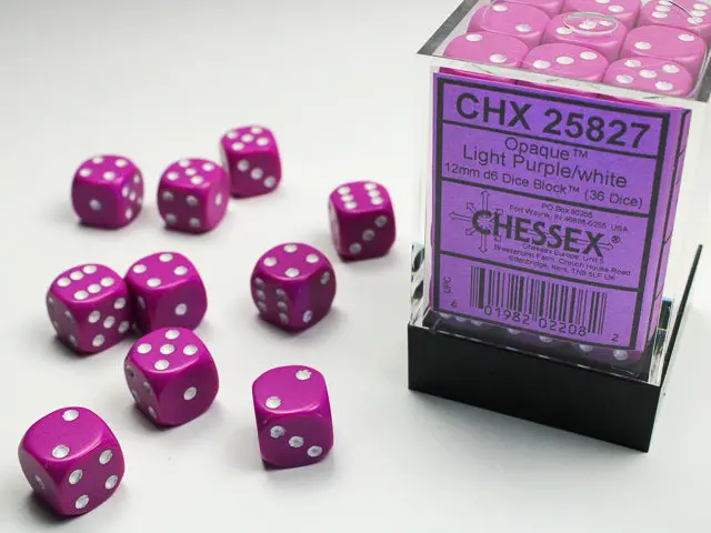 Opaque 12Mm D6 Light Purple/White Dice Block™ (36 Dice) 1