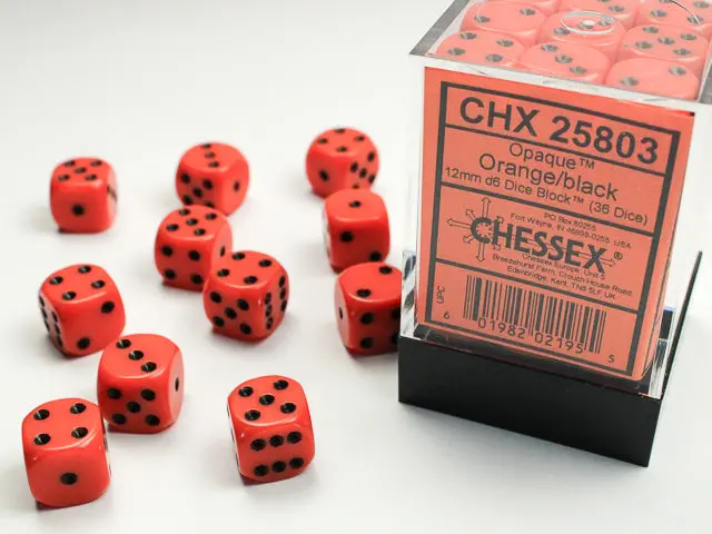 Opaque 12Mm D6 Orange/Black Dice Block™ (36 Dice) 1