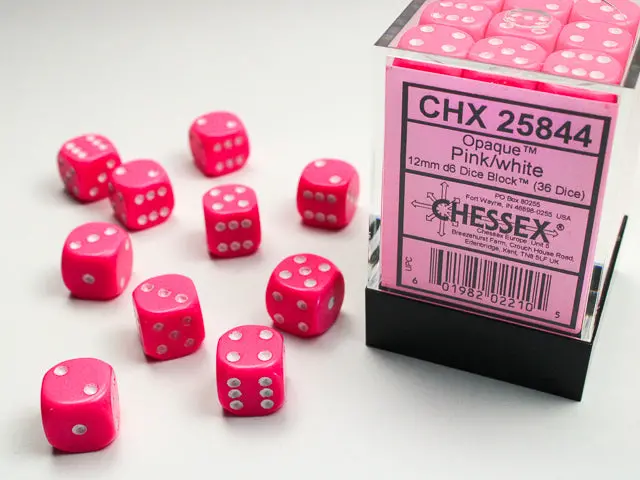 Opaque 12Mm D6 Pink/White Dice Block™ (36 Dice) 1
