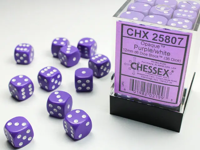 Opaque 12Mm D6 Purple/White Dice Block™ (36 Dice) 1