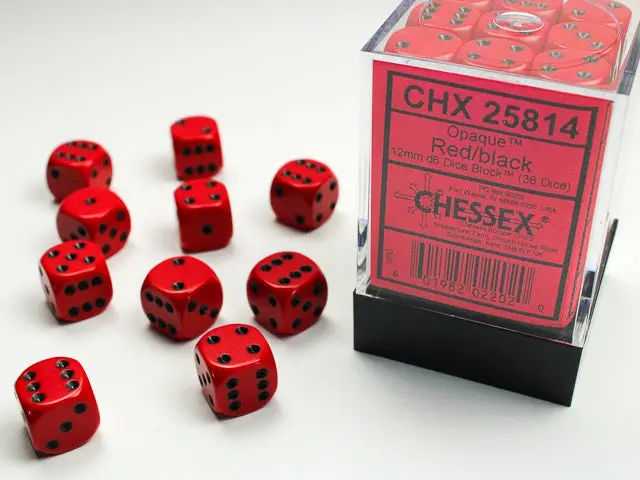 Opaque 12Mm D6 Red/Black Dice Block™ (36 Dice) 1