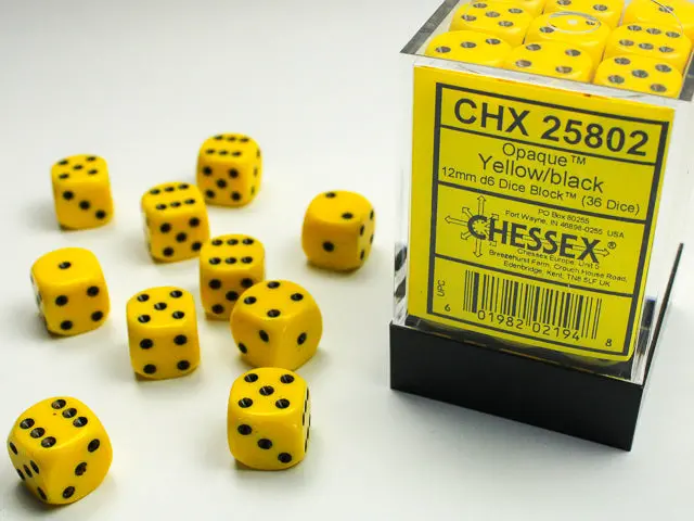 Opaque 12Mm D6 Yellow/Black Dice Block™ (36 Dice) 1