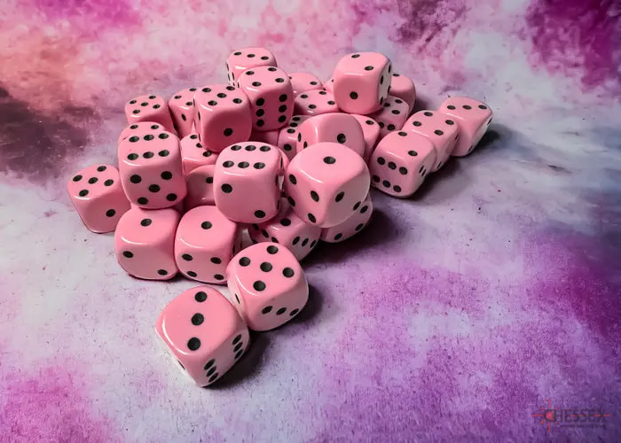 Opaque Pastel Pink/Black 12Mm D6 Dice Block (36 Dice) 1