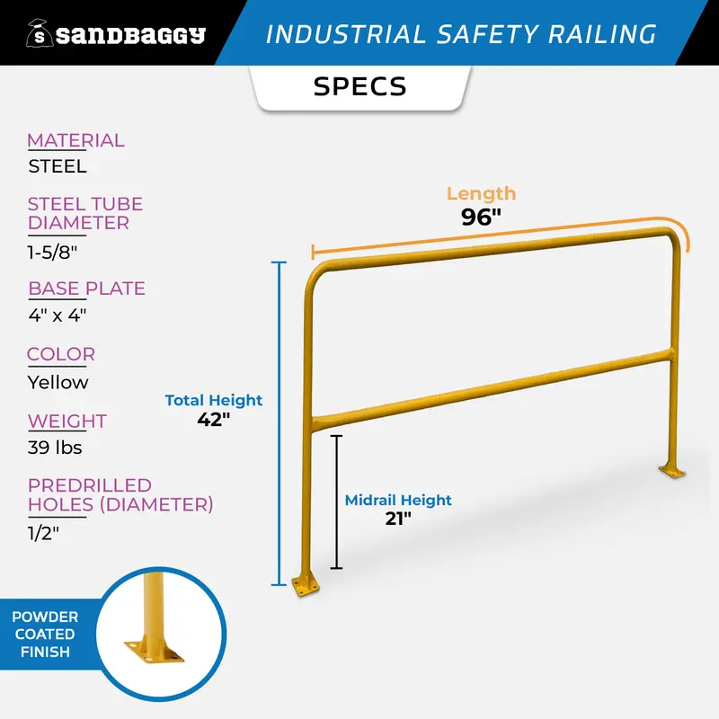 Osha Industrial Safety Railing (96" L X 42" H) - Yellow Guardrail 3