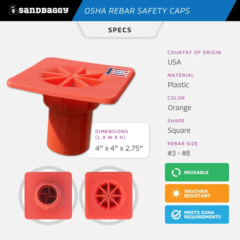 Osha Rebar Safety Caps (Impalement Protection) | Rebar #3 - #8 | T-Post Caps (Made In The Usa) 2