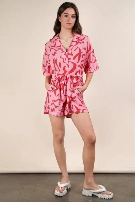Oversized Printed Button Down Resort Romper 1