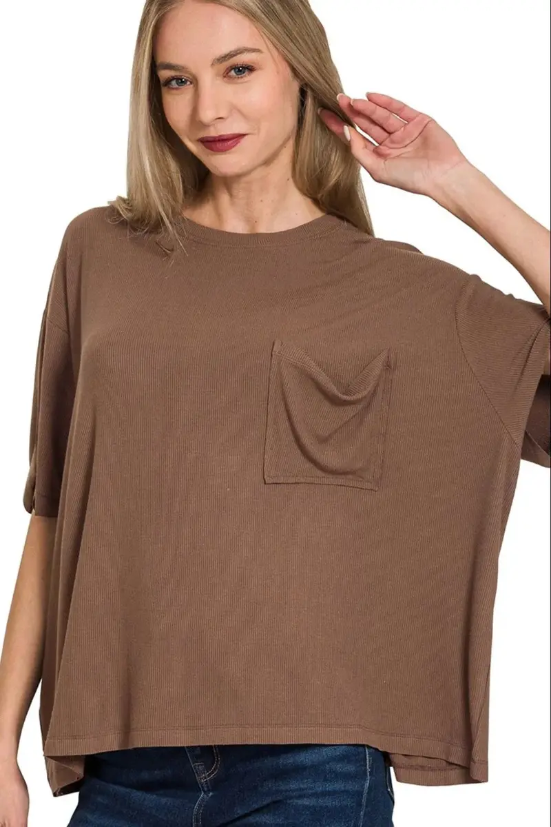 Oversized Ribbed Round Neck Short Sleeve Tee 1