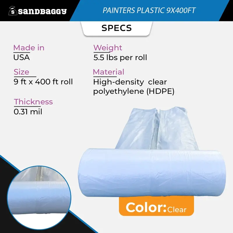 Painters Plastic Sheeting – 9 Ft X 400 Ft Clear Hdpe (0.31 Mil), Made In Usa 2