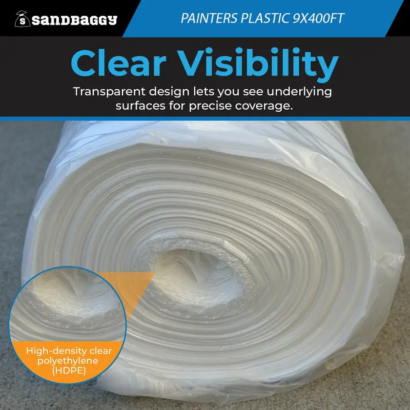 Painters Plastic Sheeting – 9 Ft X 400 Ft Clear Hdpe (0.31 Mil), Made In Usa 6