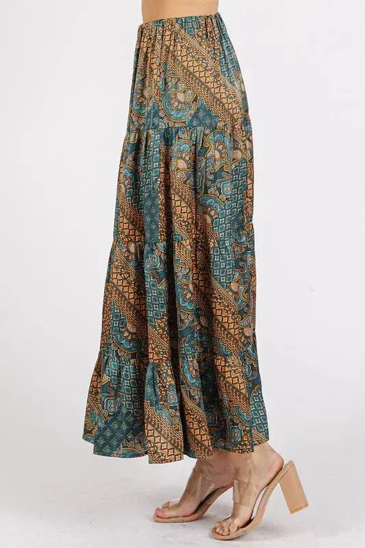 Paisley Patchwork Print Satin Maxi Skirt 2