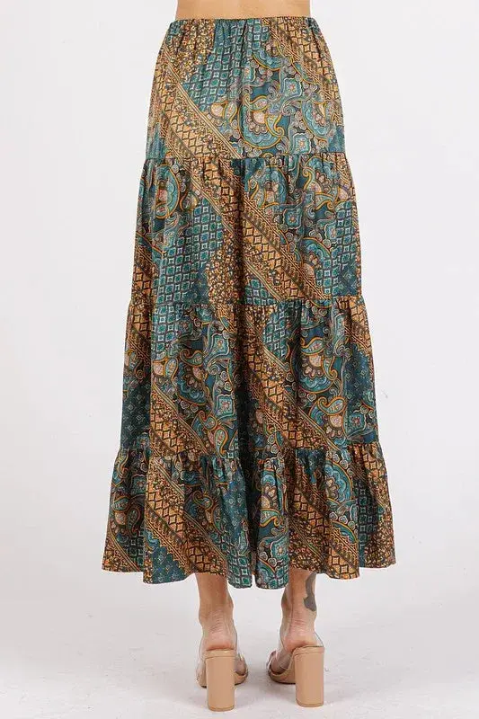 Paisley Patchwork Print Satin Maxi Skirt 3
