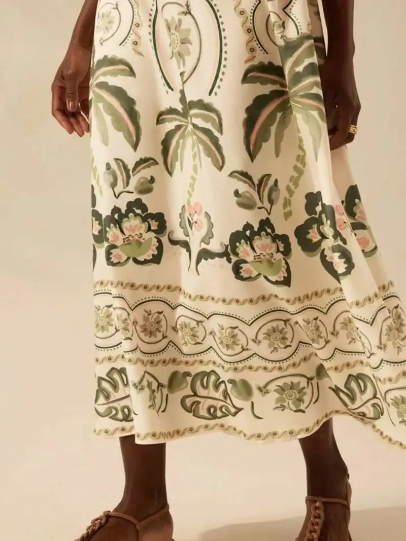 Palm Print V-Neck Midi Dress 10