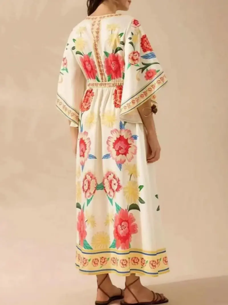 Palm Print V-Neck Midi Dress 6