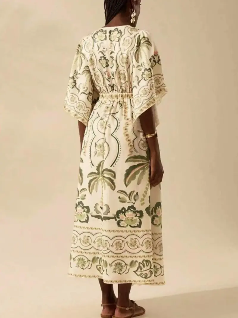 Palm Print V-Neck Midi Dress 9