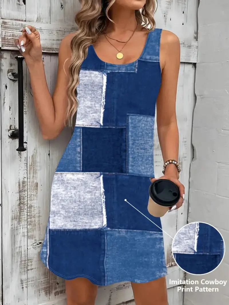Patchwork Scoop Neck Denim Tank Dress 11