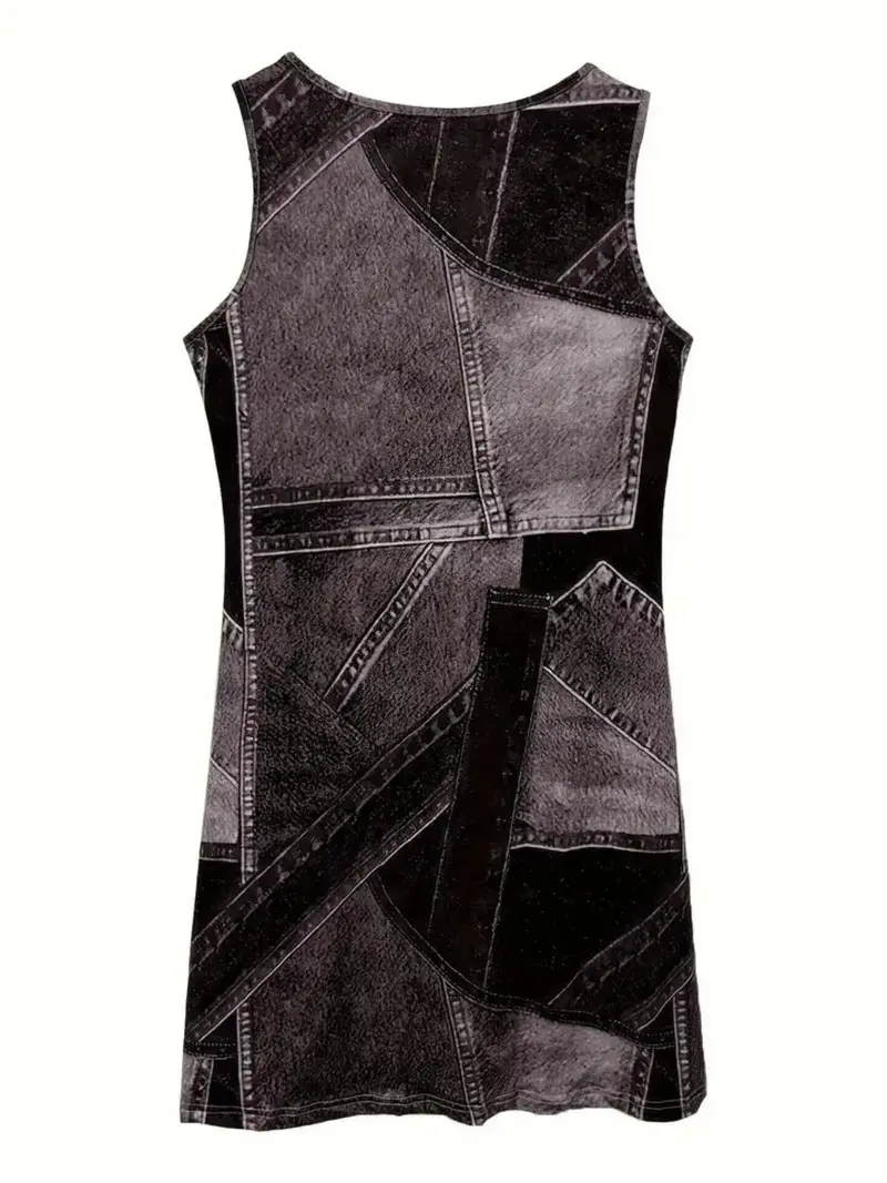 Patchwork Scoop Neck Denim Tank Dress 6