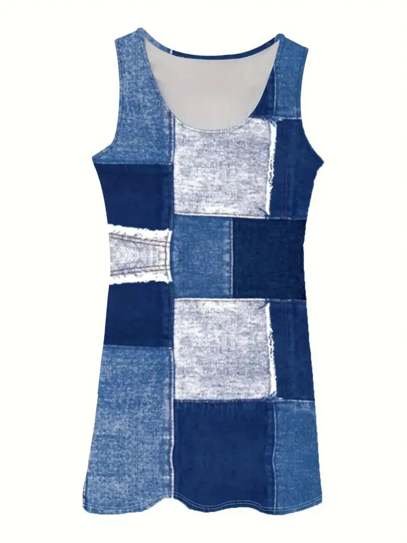 Patchwork Scoop Neck Denim Tank Dress 8