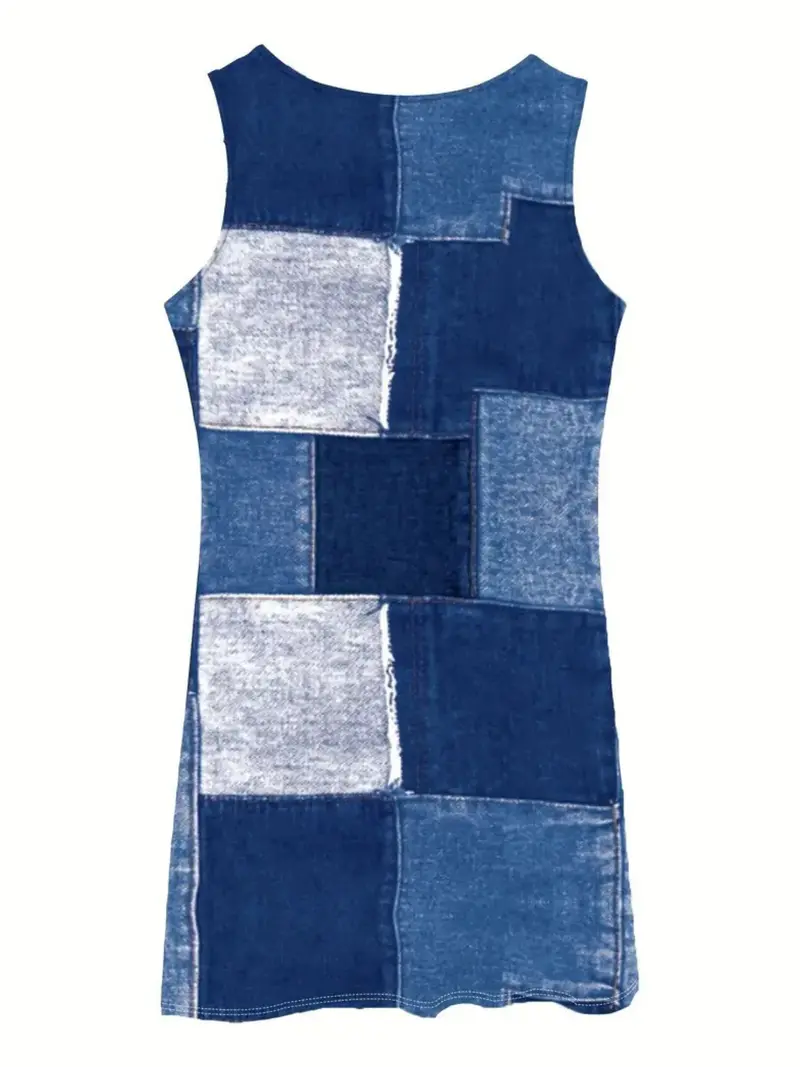 Patchwork Scoop Neck Denim Tank Dress 9