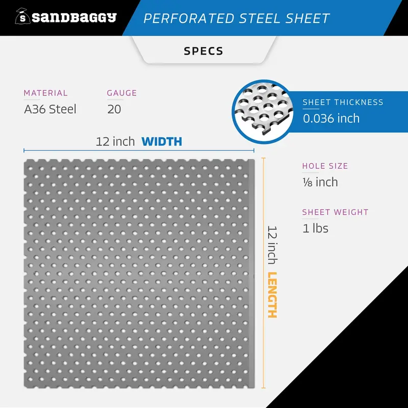 Perforated Steel Sheet 12" X 12" - Perforated Metal Sheet - 20 Gauge 2