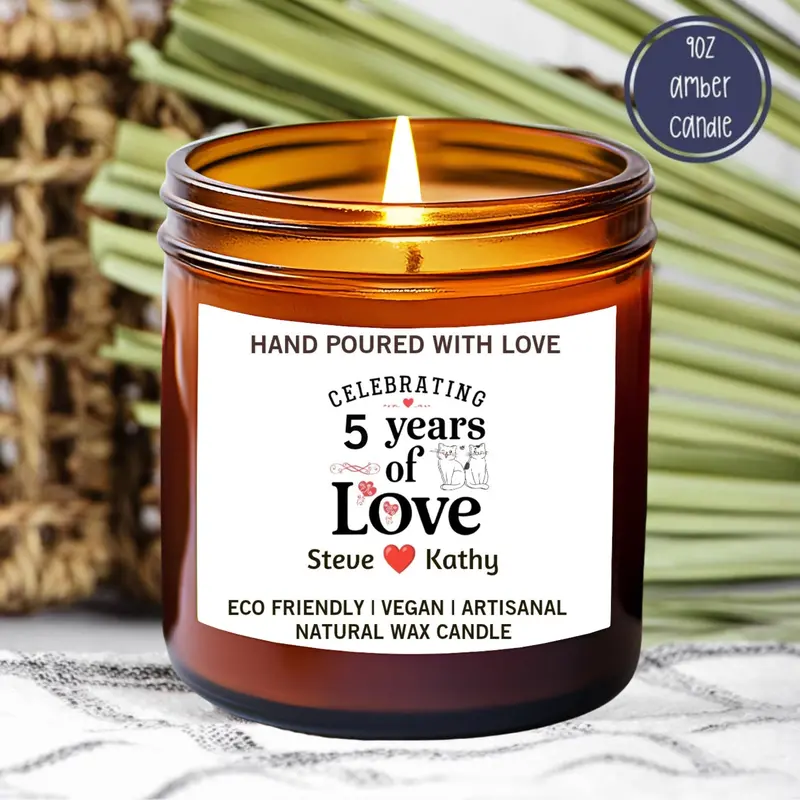Personalised Anniversary Candle, Anniversary Gift , Love Couple Gift, Wedding Anniversary Candle, Custom Names, Anniversary 7