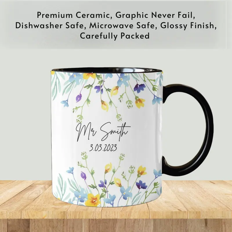Personalised Wedding Gift Mr & Mrs Bride Groom Just Married Gift Mug Greenery Wreath Gift Set Ceramic Mug Tea Mug Coffee Mug Gift Mug 10