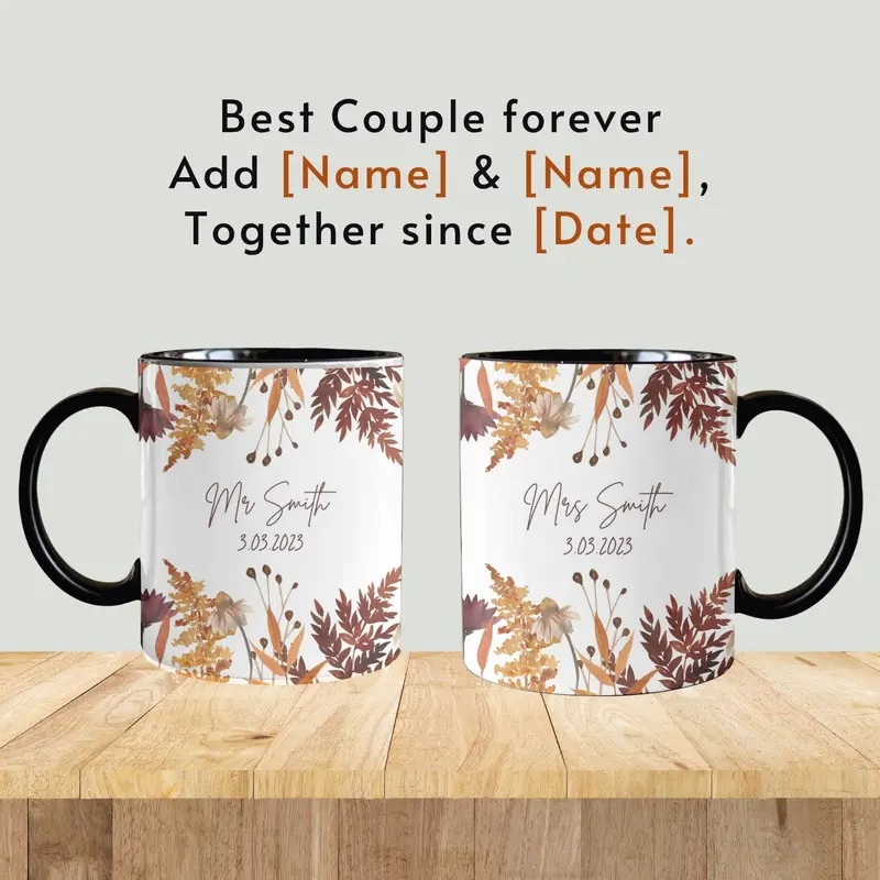 Personalised Wedding Gift Mr & Mrs Bride Groom Just Married Gift Mug Greenery Wreath Gift Set Ceramic Mug Tea Mug Coffee Mug Gift Mug 2