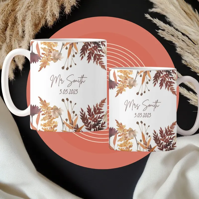 Personalised Wedding Gift Mr & Mrs Bride Groom Just Married Gift Mug Greenery Wreath Gift Set Ceramic Mug Tea Mug Coffee Mug Gift Mug 3