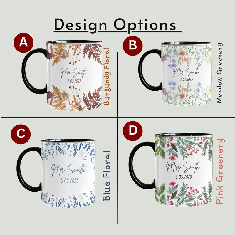 Personalised Wedding Gift Mr & Mrs Bride Groom Just Married Gift Mug Greenery Wreath Gift Set Ceramic Mug Tea Mug Coffee Mug Gift Mug 4