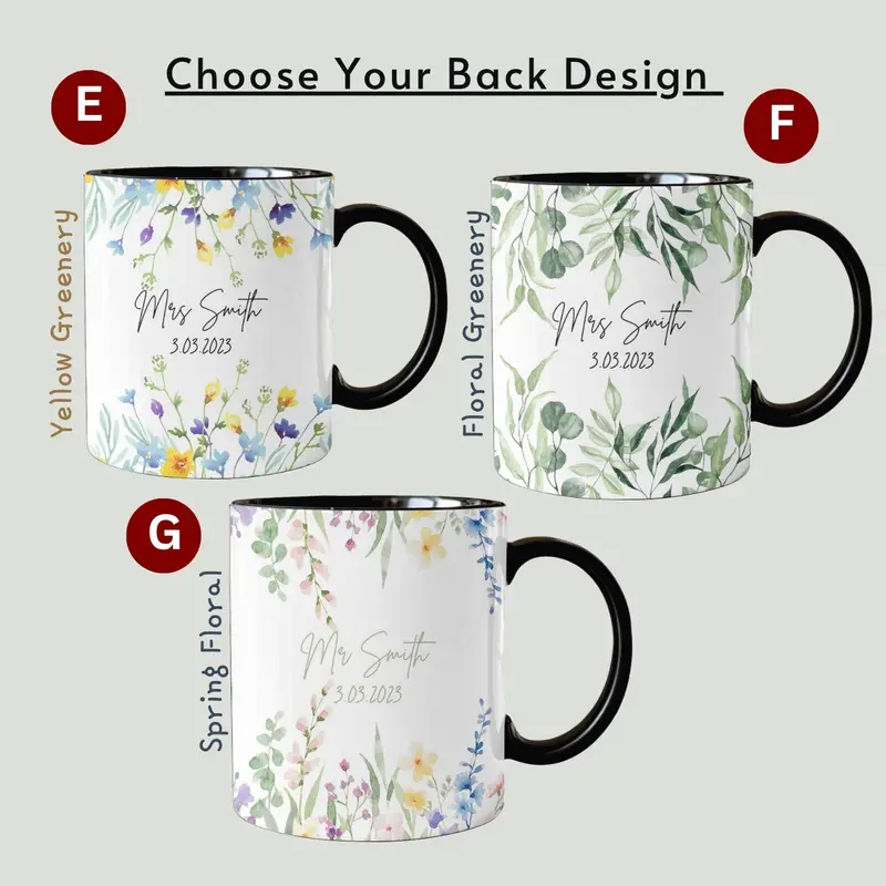 Personalised Wedding Gift Mr & Mrs Bride Groom Just Married Gift Mug Greenery Wreath Gift Set Ceramic Mug Tea Mug Coffee Mug Gift Mug 5