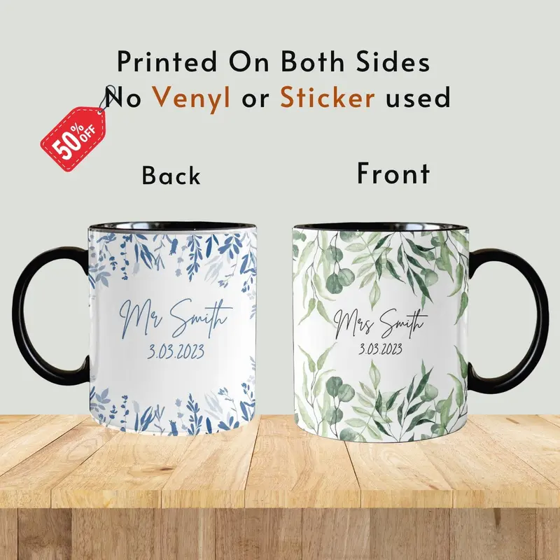 Personalised Wedding Gift Mr & Mrs Bride Groom Just Married Gift Mug Greenery Wreath Gift Set Ceramic Mug Tea Mug Coffee Mug Gift Mug 7