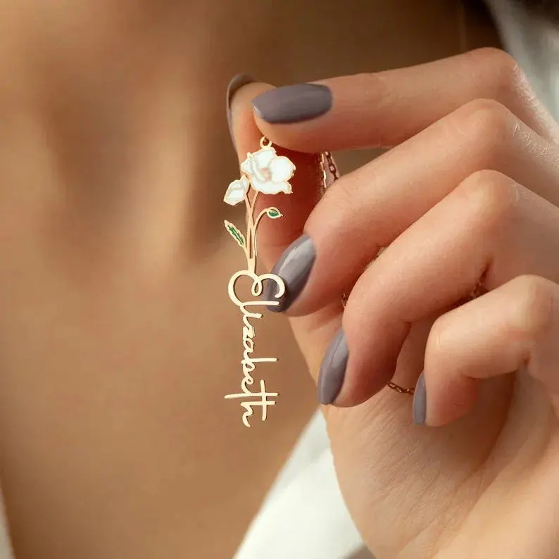 Personalized Birth Flower & Name Necklace 1